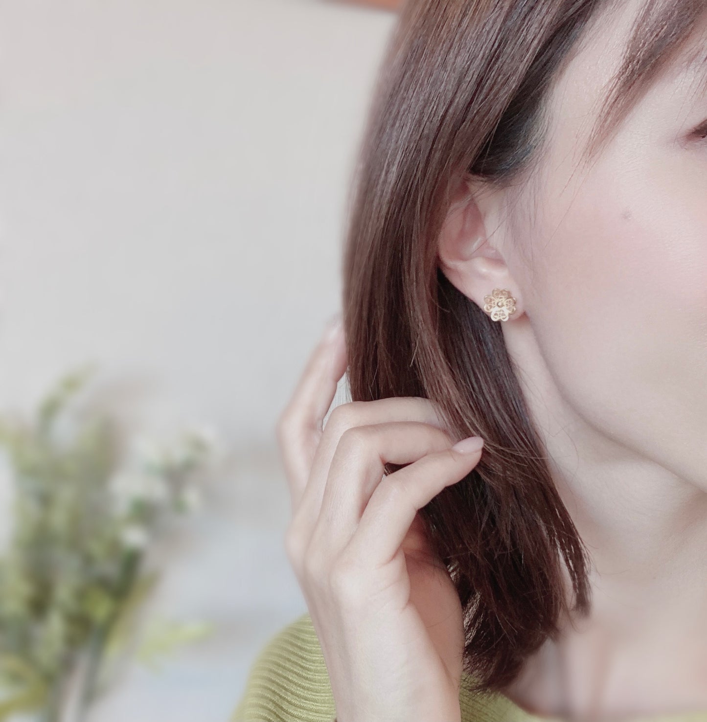 【Filigrana com Amor フィリグラーナ・コン・アモール】ギフトセット・NATURE ラック ネックレス＆ピアス・イヤリング ゴールド/フィリグリー銀線細工